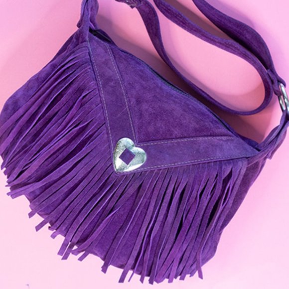 Handbags - Purple Genuine Suede Hobo-Style Bag